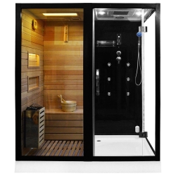 Kabino-sauna sucho-parowa z funkcją hydromasażu MO-1752 CZARNA 180x110x223cm LEWA